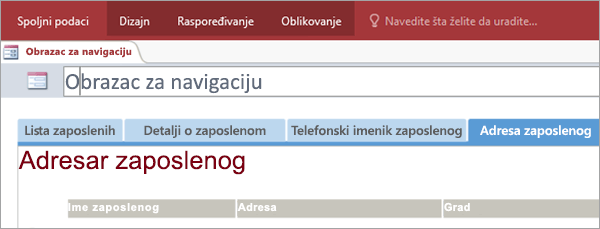 Navigation form screen isečak