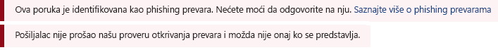 Snimak ekrana crvene bezbednosne trake u Outlook poruci.