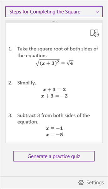 Steps in the Math Assistant task pane