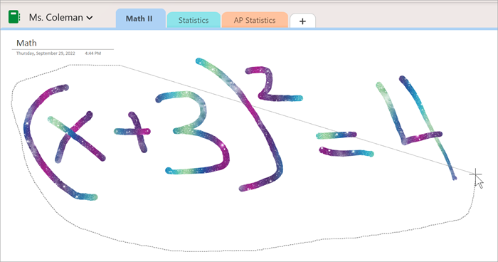 screenshot showing the use of the lasso select tool to circle a handwritten equation