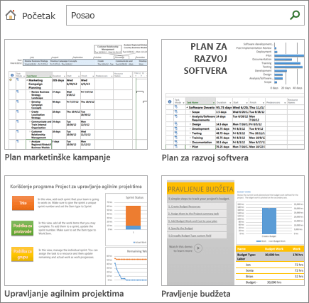 Snimak ekrana predložaka za plan projekta u kategoriji „Poslovno“.