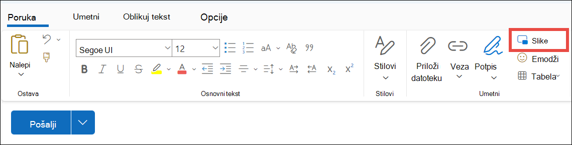 Umetanje slika u programu Novi Outlook