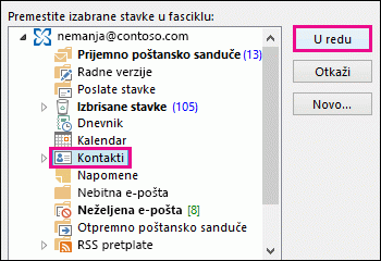 Premeštanje kontakta u fasciklu „Kontakti“