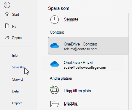 Dialogrutan Spara som med OneDrive