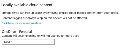 ดรอปดาวน์ที่เก็บข้อมูล Windows 10 เพื่อเลือกเวลาสร้างไฟล์ OneDrive แบบออนไลน์เท่านั้น