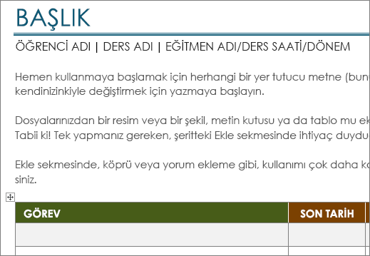 Yazı tipi boyutu en az 11 olan Yeni Proje görev listesi şablonu.