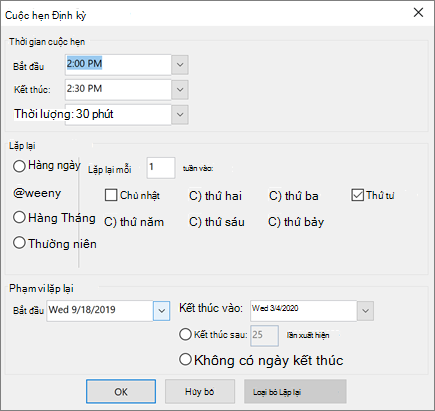 Thực hiện cuộc họp định kỳ trong Outlook