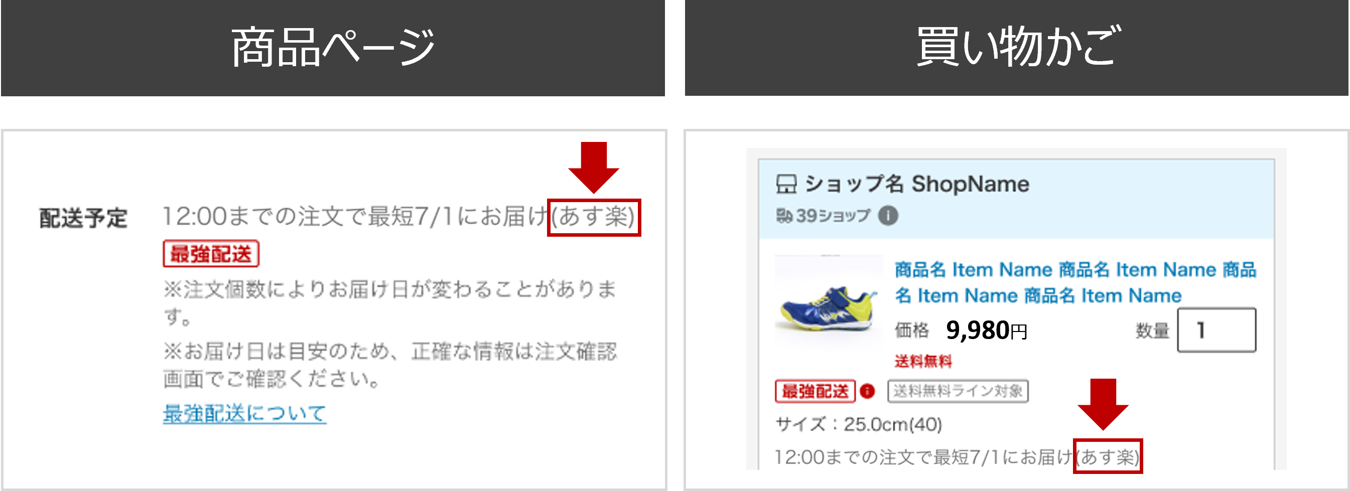 あす楽表示場所サンプル画像