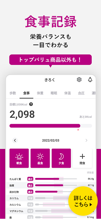 食事記録 栄養バランスも一目でわかる トップバリュ商品以外も！ 詳しくはこちら