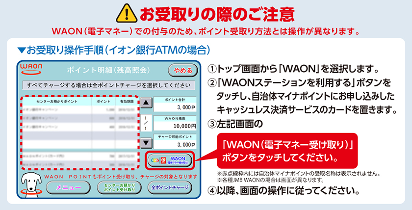 お受取り操作手順(イオン銀行ATMの場合)イラスト