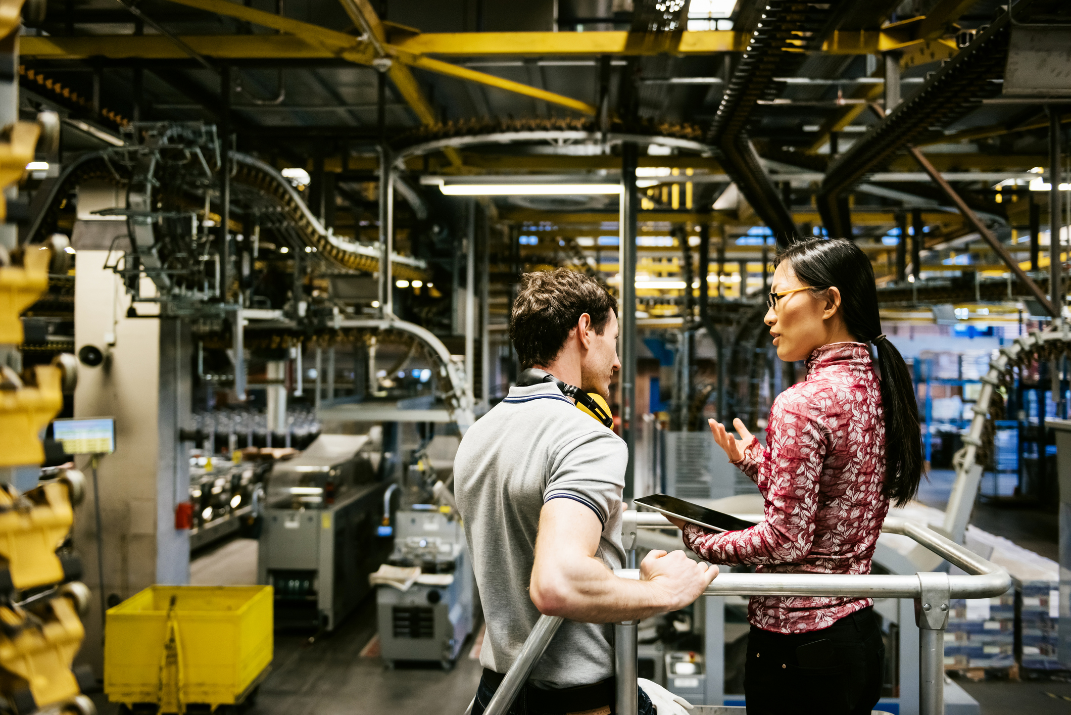 Male and Female in an engineering factory