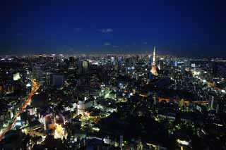 Foto, materiell, befreit, Landschaft, Bild, hat Foto auf Lager,Tokyo ganze Sicht, Tokyo-Turm, Hochhaus, Die Weltstädtische Schnellstraße, Das Stadtzentrumsgebiet