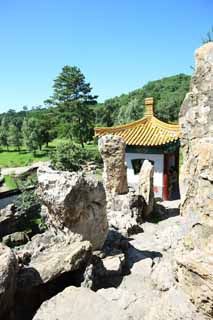 Foto, materiell, befreit, Landschaft, Bild, hat Foto auf Lager,Das Übersommern von Gebirgshütte Wenjin Pavilion, Eine Welle, Lagerung von vier vollständigen Arbeiten, Stein, Ch'ing