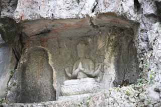 Foto, materiell, befreit, Landschaft, Bild, hat Foto auf Lager,Ein HangzhouLingyingTemple-Bild von Buddha schrieb auf die polierte Klippe, Buddhismus, Ishibotoke, Buddhistisches Bild, Faith