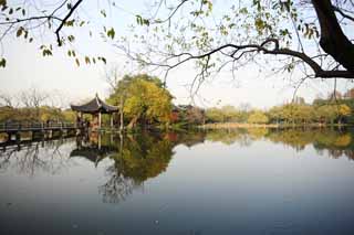 Foto, materiell, befreit, Landschaft, Bild, hat Foto auf Lager,Drei Schwimmbäder, die den Mond spiegeln, Eine Welle, Saiko, Oberfläche eines Sees, Monument