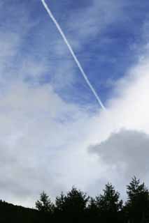 Foto, materiell, befreit, Landschaft, Bild, hat Foto auf Lager,Kondensstreifen im Himmel der Norikura-Hochländer, Kondensstreifen, blauer Himmel, Wolke, 