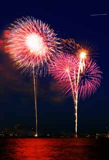 Foto, materiell, befreit, Landschaft, Bild, hat Foto auf Lager,Tokyo Bucht großartiges Feuerwerk, Feuerwerk, Nacht, Abschuss, Ein-Fußfeuerwerkball