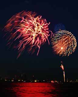 Foto, materiell, befreit, Landschaft, Bild, hat Foto auf Lager,Tokyo Bucht großartiges Feuerwerk, Feuerwerk, Nacht, Abschuss, Ein-Fußfeuerwerkball