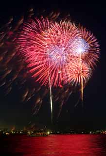 Foto, materiell, befreit, Landschaft, Bild, hat Foto auf Lager,Tokyo Bucht großartiges Feuerwerk, Feuerwerk, Nacht, Abschuss, Ein-Fußfeuerwerkball