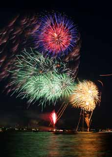 Foto, materiell, befreit, Landschaft, Bild, hat Foto auf Lager,Tokyo Bucht großartiges Feuerwerk, Feuerwerk, Nacht, Abschuss, Ein-Fußfeuerwerkball