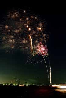 Foto, materiell, befreit, Landschaft, Bild, hat Foto auf Lager,Tokyo Bucht großartiges Feuerwerk, Feuerwerk, Nacht, Abschuss, Ein-Fußfeuerwerkball