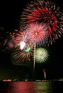 Foto, materiell, befreit, Landschaft, Bild, hat Foto auf Lager,Tokyo Bucht großartiges Feuerwerk, Feuerwerk, Nacht, Abschuss, Ein-Fußfeuerwerkball