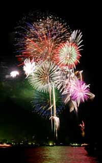 Foto, materiell, befreit, Landschaft, Bild, hat Foto auf Lager,Tokyo Bucht großartiges Feuerwerk, Feuerwerk, Nacht, Abschuss, Ein-Fußfeuerwerkball