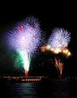 Foto, materiell, befreit, Landschaft, Bild, hat Foto auf Lager,Tokyo Bucht großartiges Feuerwerk, Feuerwerk, Nacht, Abschuss, Ein-Fußfeuerwerkball