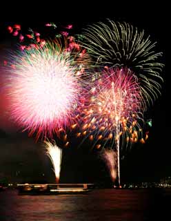 Foto, materiell, befreit, Landschaft, Bild, hat Foto auf Lager,Tokyo Bucht großartiges Feuerwerk, Feuerwerk, Nacht, Abschuss, Ein-Fußfeuerwerkball