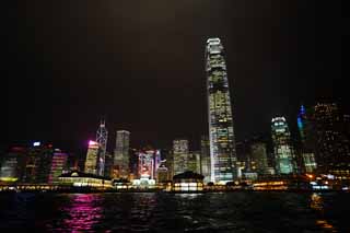 Foto, materiell, befreit, Landschaft, Bild, hat Foto auf Lager,Die Nachtsicht von Hongkong, Wolkenkratzer, Gebäude, Neon, Nachtsicht