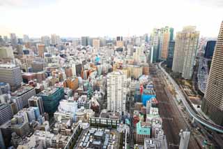 Foto, materiell, befreit, Landschaft, Bild, hat Foto auf Lager,Tokyo-Rundblick, Gebäude, Das Stadtzentrumsgebiet, Shiodome, Fährte