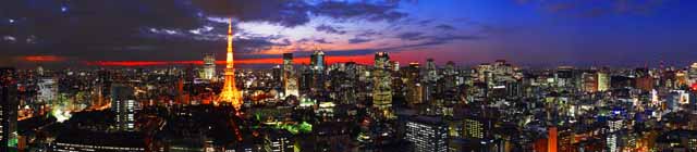 Foto, materiell, befreit, Landschaft, Bild, hat Foto auf Lager,Tokyo Nacht Sicht, Gebäude, Das Stadtzentrumsgebiet, Tokyo-Turm, Sonnenuntergang