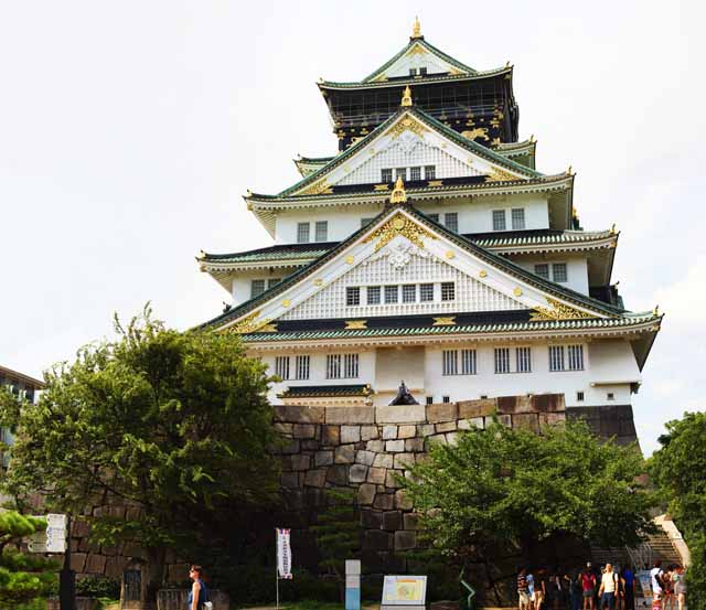 Foto, materiell, befreit, Landschaft, Bild, hat Foto auf Lager,Das Osaka-jo Burgburgturm, Zeltlager vom Osaka übersommert, Burg des Vaters des Kaiserlichen Beraters, Ieyasu Tokugawa, Wiederbelebungsburgturm