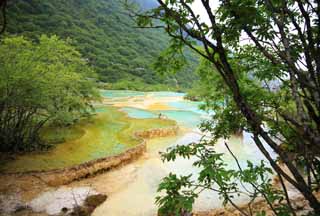 Foto, materiell, befreit, Landschaft, Bild, hat Foto auf Lager,Huanglong fünf Farben Teich, , , , 