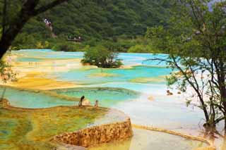 Foto, materiell, befreit, Landschaft, Bild, hat Foto auf Lager,Huanglong fünf Farben Teich, , , , 