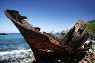 Foto, materiell, befreit, Landschaft, Bild, hat Foto auf Lager,Tote in einer heiligen Stelle, Das Stranden, Schiff, Rost, verschrottetes Schiff