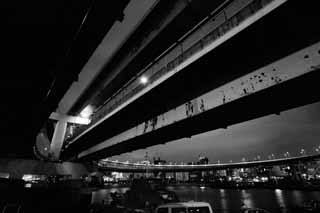 Foto, materiell, befreit, Landschaft, Bild, hat Foto auf Lager,Die Nacht einer Schlingenbrücke, Der Strand, Brücke, Straßenlaterne, Schiff