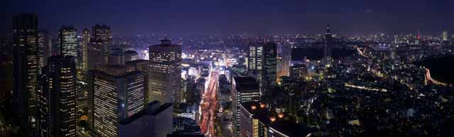 Foto, materiell, befreit, Landschaft, Bild, hat Foto auf Lager,Shinjuku entwickelte Stadtzentrum Nachtsicht neu, Gebäude, Das Tokyo MetropolitGovernment Büro, DoCoMo-Turm, nationale Autobahn