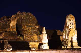 Foto, materiell, befreit, Landschaft, Bild, hat Foto auf Lager,Wat Phra Mahathat, Das kulturelle Erbe von Welt, Buddhismus, Gebäude, Ayutthaya-Überreste