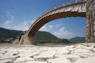 Foto, materiell, befreit, Landschaft, Bild, hat Foto auf Lager,Kintai-kyo-Brücke, Kintai-kyo-Brücke, bemerkte Stelle, das Besichtigen von Stelle, Brücke