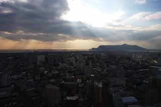 Foto, materiell, befreit, Landschaft, Bild, hat Foto auf Lager,Ich ströme in Hakodate, leichte Linie, Wolke, Stadtgebiet, Hafenstadt