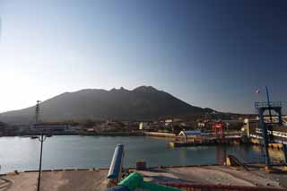 Foto, materiell, befreit, Landschaft, Bild, hat Foto auf Lager,Shimabara outport, Hafen, Fähre, Berg, Shimabara