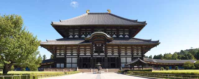 Foto, materiell, befreit, Landschaft, Bild, hat Foto auf Lager,Der Todai-ji-Tempel Hall vom großen Buddha, große Statue von Buddha, hölzernes Gebäude, Buddhismus, Tempel