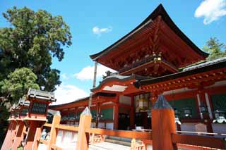 Foto, materiell, befreit, Landschaft, Bild, hat Foto auf Lager,Kasuga Taisha-Schrein, Schintoismus, Schintoistischer Schrein, Ich werde in roten gemalt, Dach