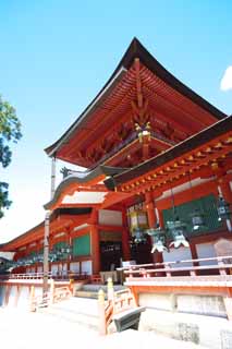 Foto, materiell, befreit, Landschaft, Bild, hat Foto auf Lager,Kasuga Taisha-Schrein, Schintoismus, Schintoistischer Schrein, Ich werde in roten gemalt, Dach