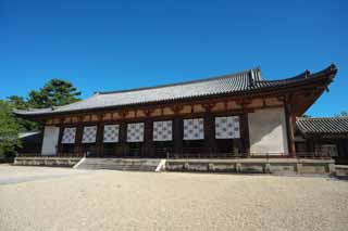 Foto, materiell, befreit, Landschaft, Bild, hat Foto auf Lager,Horyu-ji Temple großartige Halle, Buddhismus, großartige Halle, hölzernes Gebäude, noren