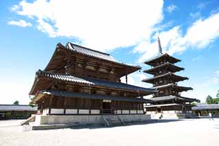 Foto, materiell, befreit, Landschaft, Bild, hat Foto auf Lager,Horyu-ji-Tempel, Buddhismus, Skulptur, Fünf Storeyed-Pagode, Ein innerer Tempel