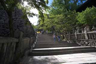 Foto, materiell, befreit, Landschaft, Bild, hat Foto auf Lager,Kompira-san Schrein nähert sich zu einem Schrein, Schintoistischer Schrein Buddhistischer Tempel, torii, steinigen Sie Treppe, Schintoismus