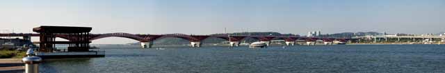 Foto, materiell, befreit, Landschaft, Bild, hat Foto auf Lager,Een brug tegenover de Han, Brücke, Auto, großer Fluss, Die Oberfläche des Wassers