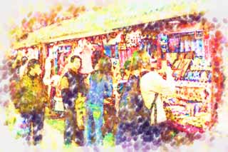 illust, materiell, befreit, Landschaft, Bild, Gemälde, Farbbleistift, Wachsmalstift, Zeichnung,,Wangfujing Street Snacks, Mit Oberfläche, Andenken, Feilschen, Zeichnen Sie Verhandlung aus